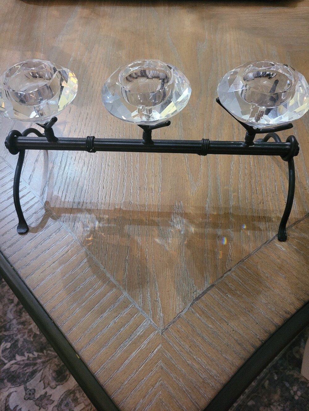 Trio Of Diamond Shape Unique Candle Holder In A Iron Stand!